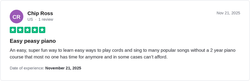 Five-star Trustpilot review from Chip Ross